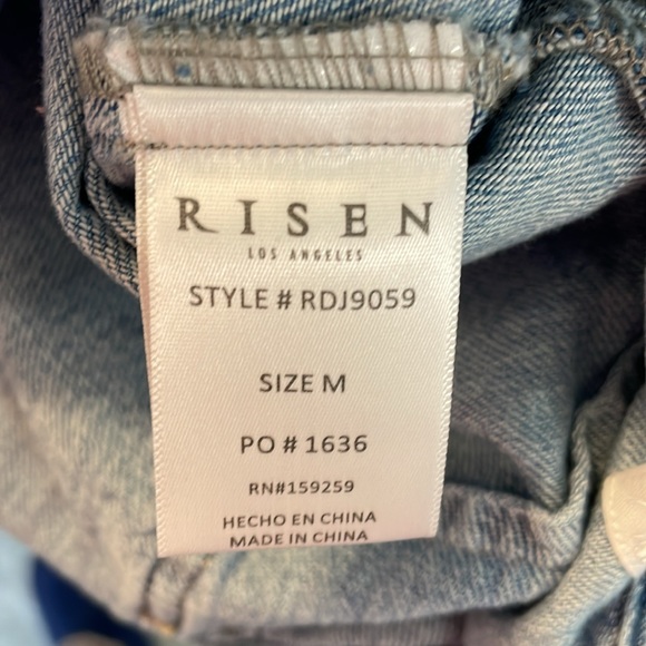RISEN LOS ANGELES PEARL SNAP FRONT SHIRRING  LONG SLEEVE DENIM BLUE SHIRT SM MED - Picture 13 of 14